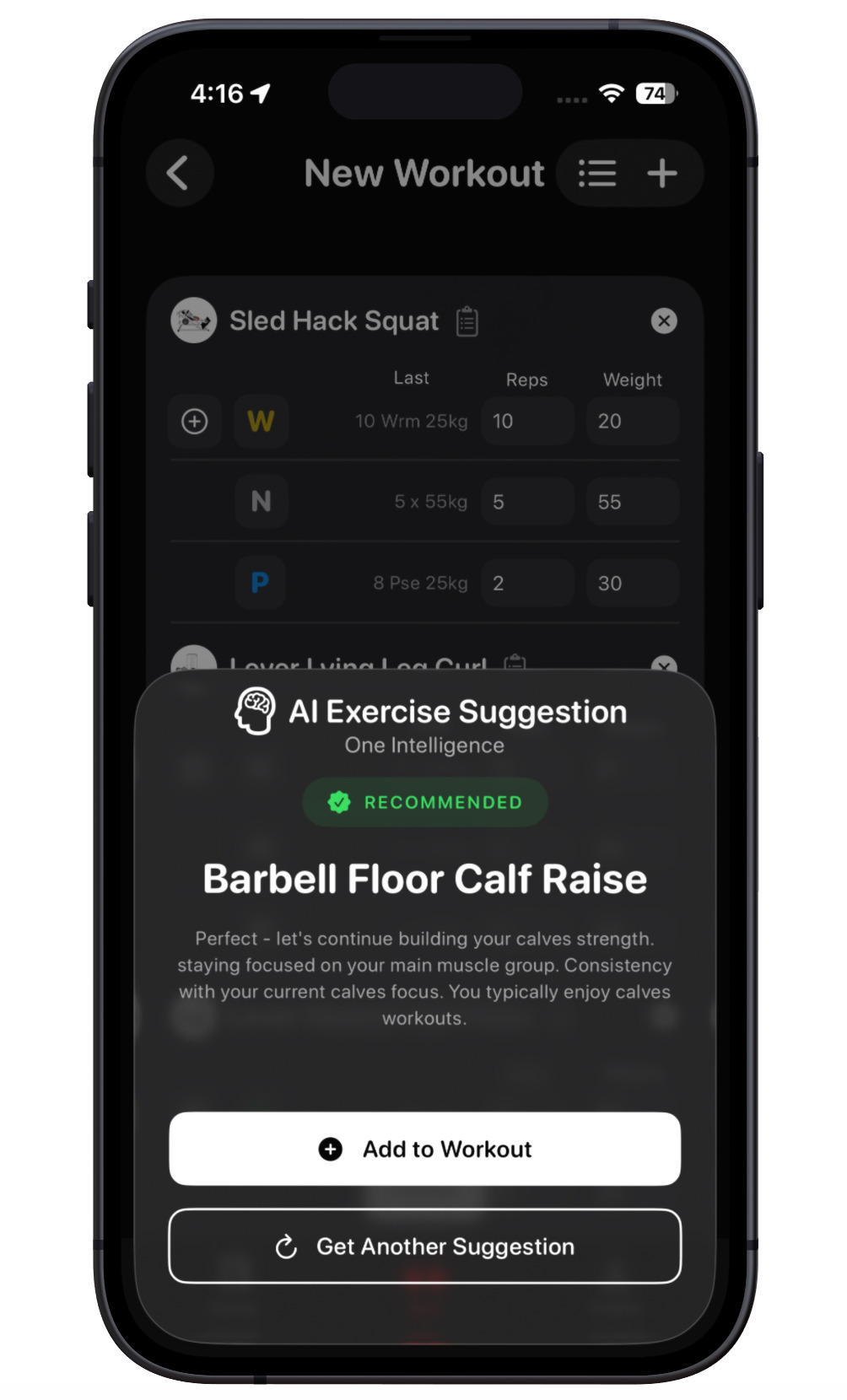 The 1% app AI suggestions screen offering personalized workouts, habits, and meal recommendations.