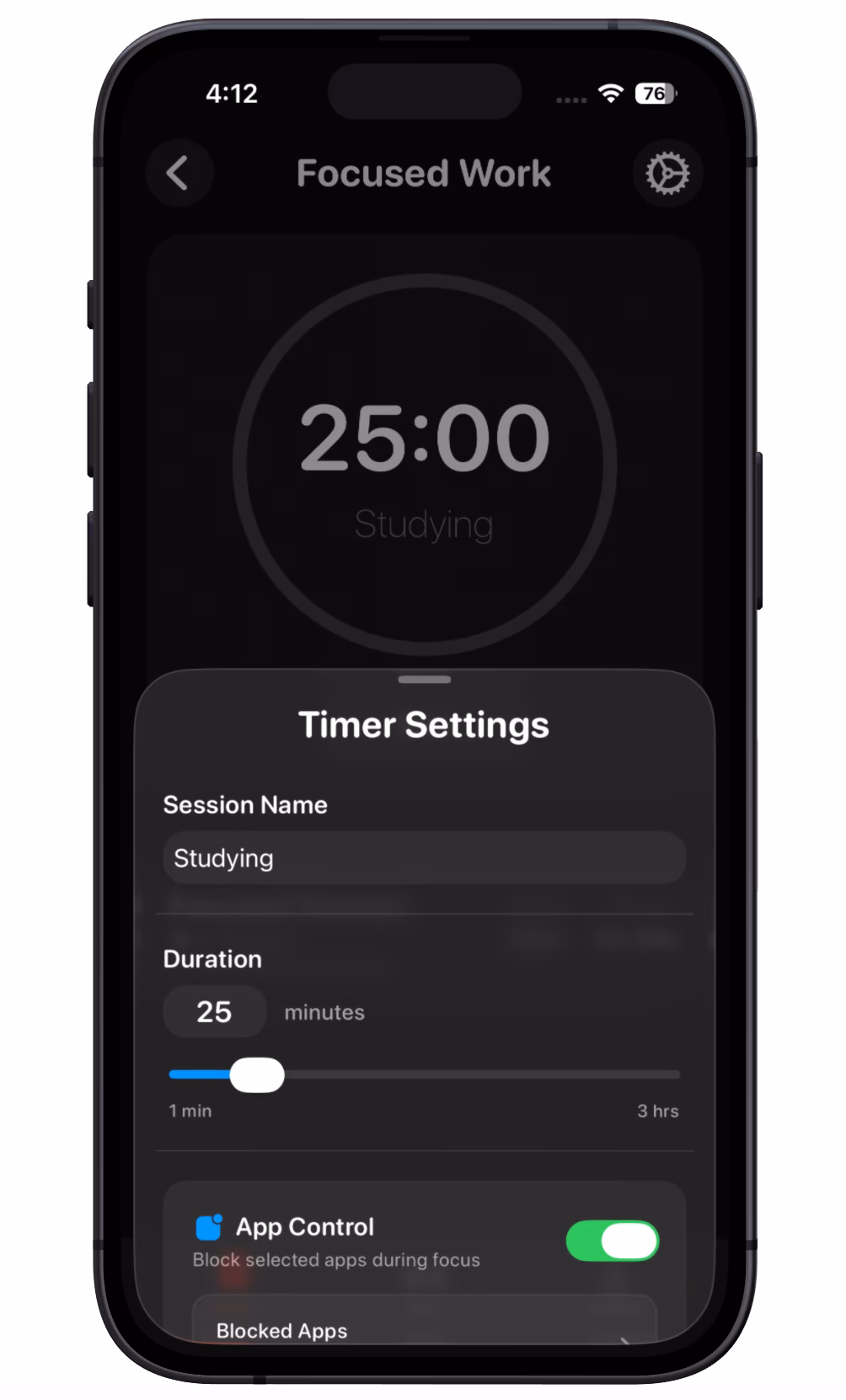 The 1% app focus timer with Pomodoro-style work sessions, breaks, and daily focus score tracking.